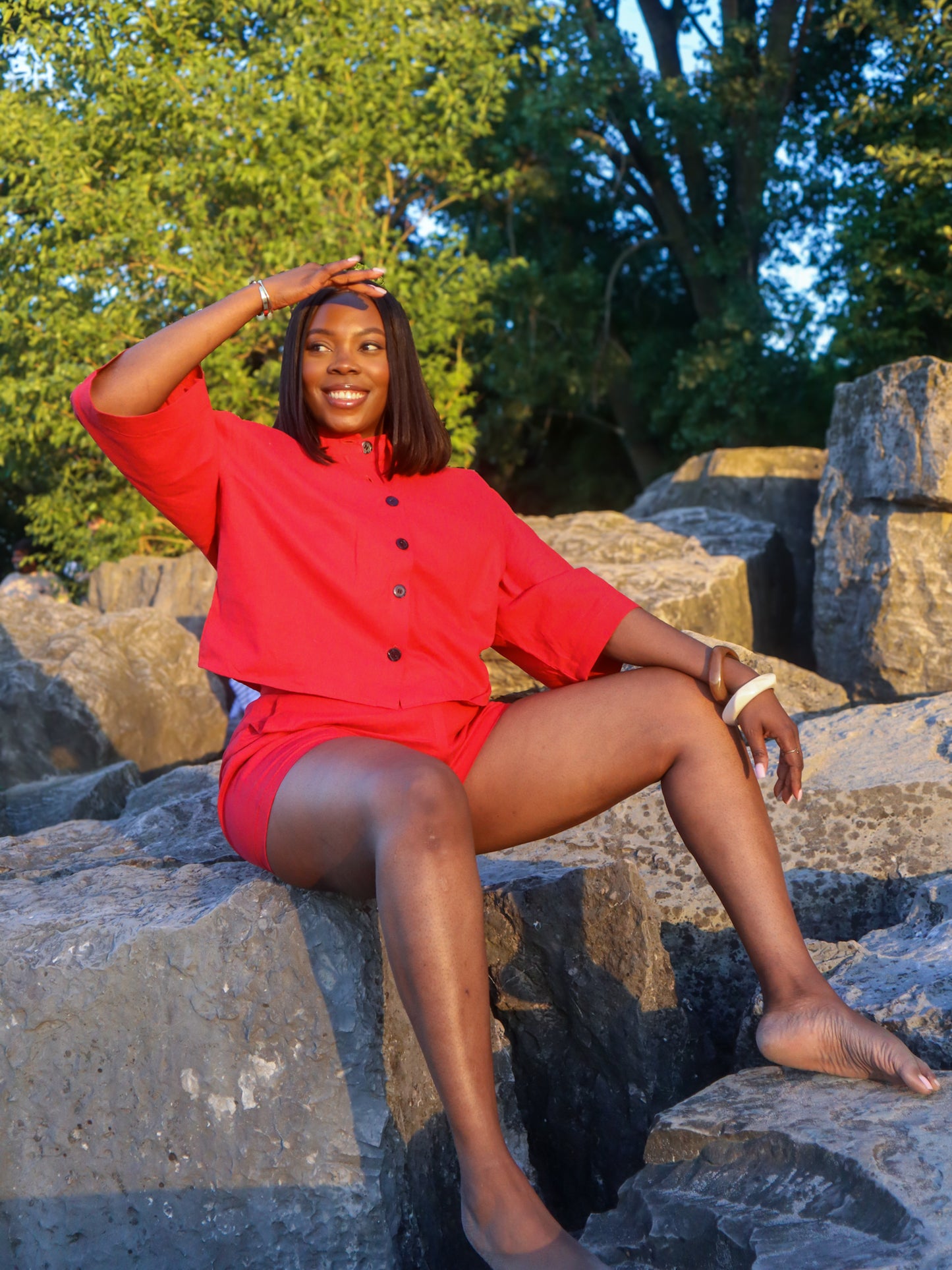 LINEN BISHOP-NECK SET