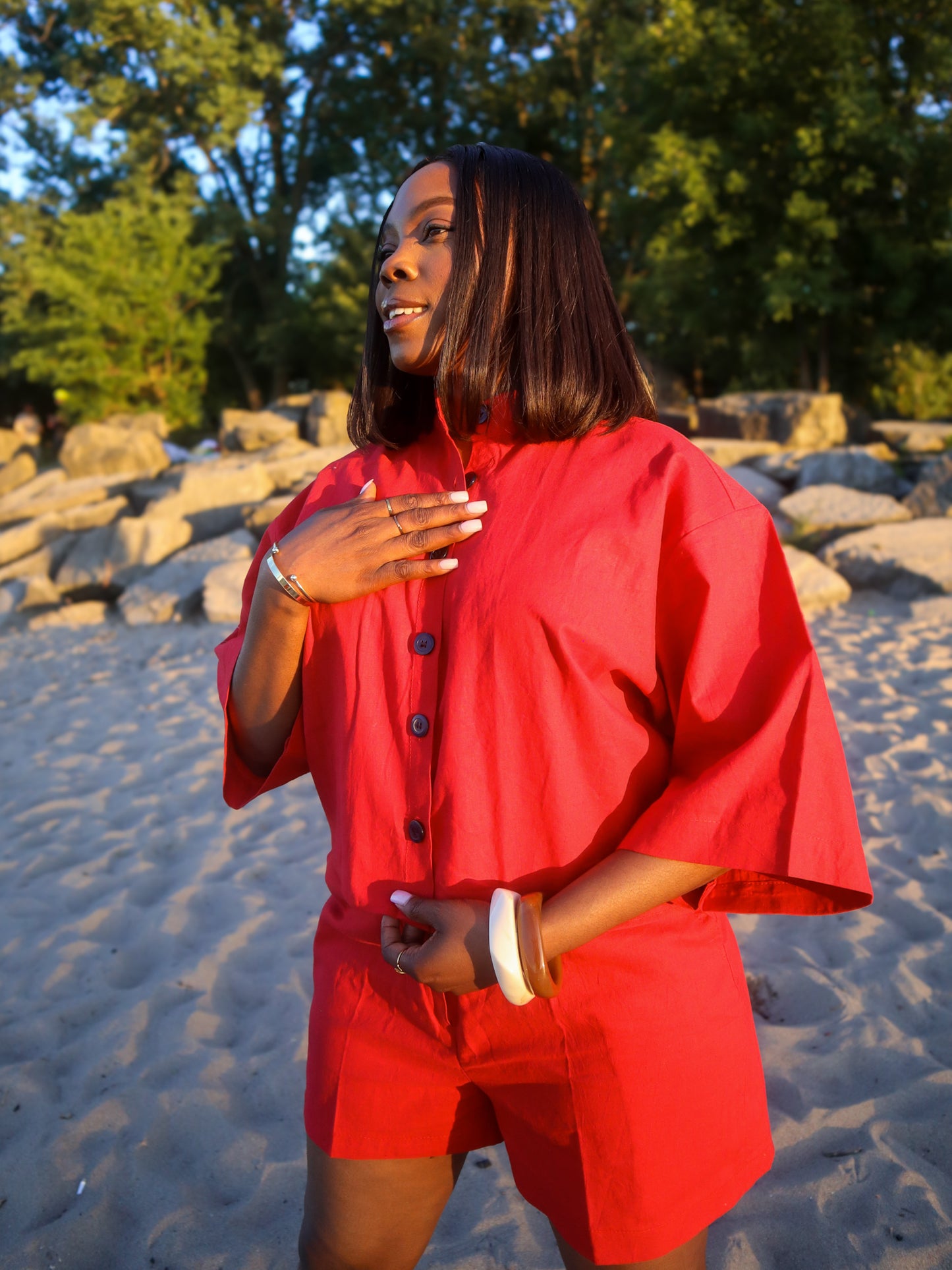 LINEN BISHOP-NECK SET
