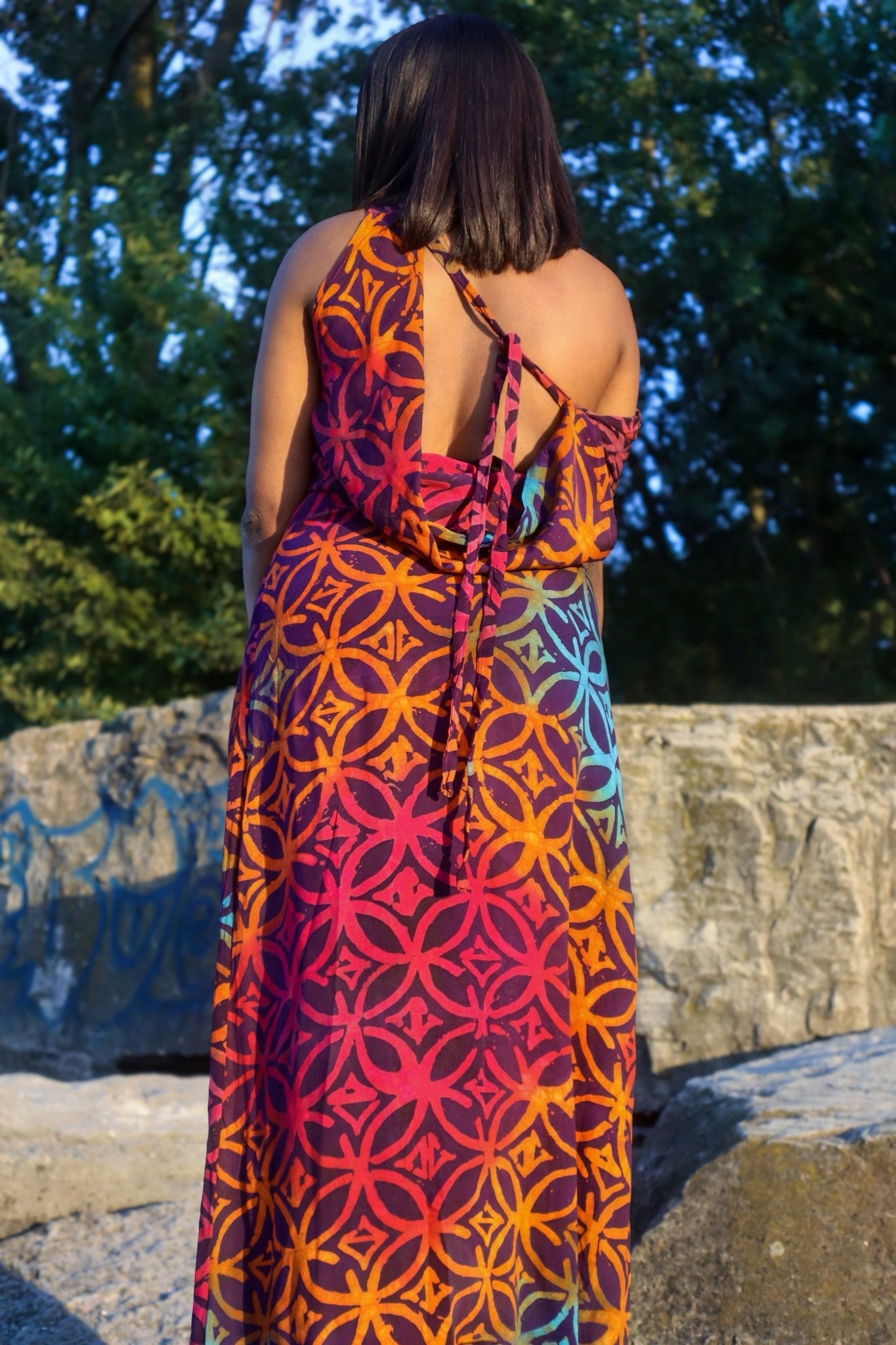ADIRE COWL NECK MAXI DRESS