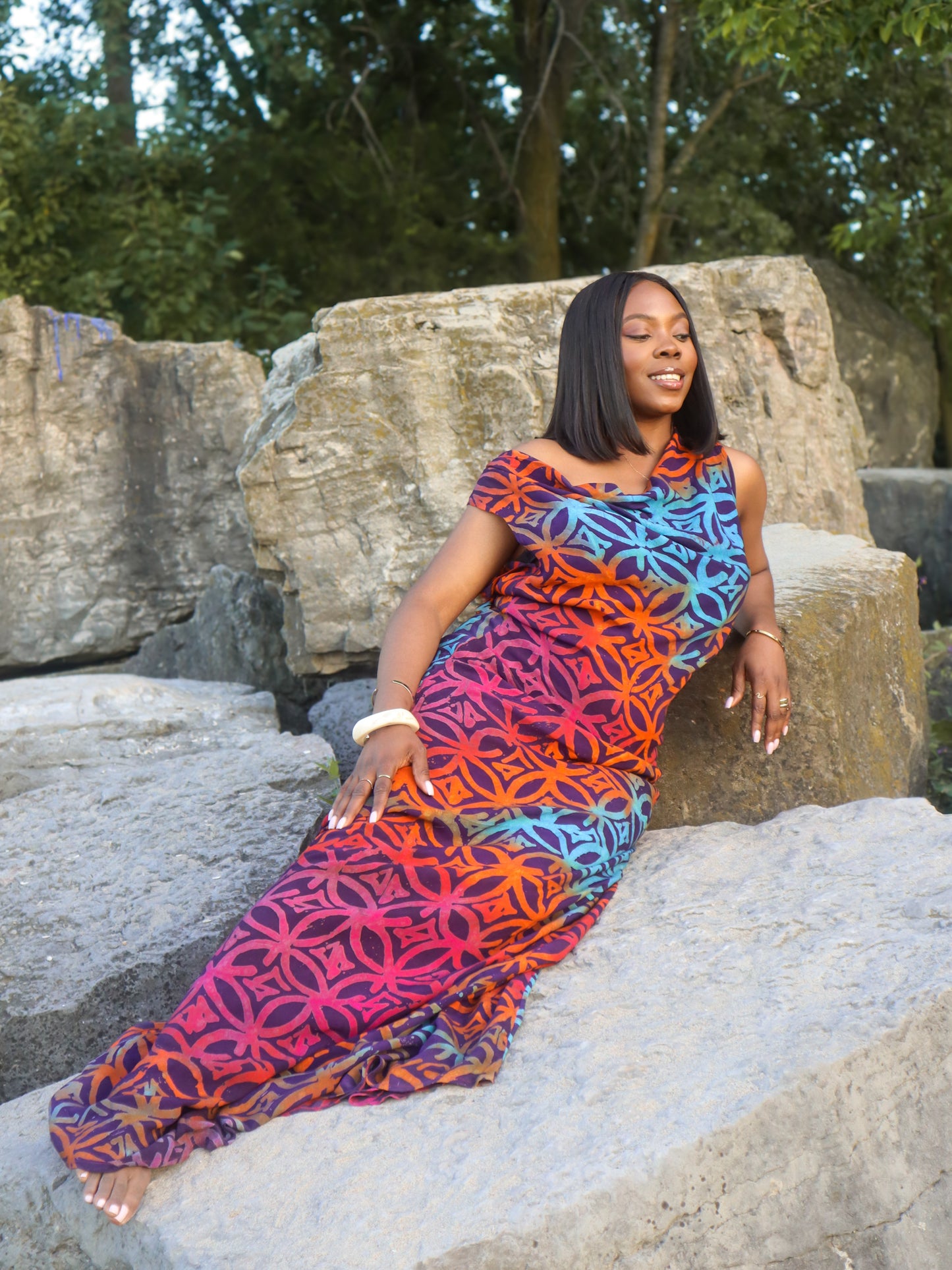 ADIRE COWL NECK MAXI DRESS