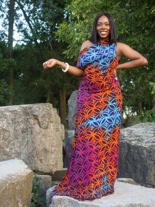 ADIRE COWL NECK MAXI DRESS