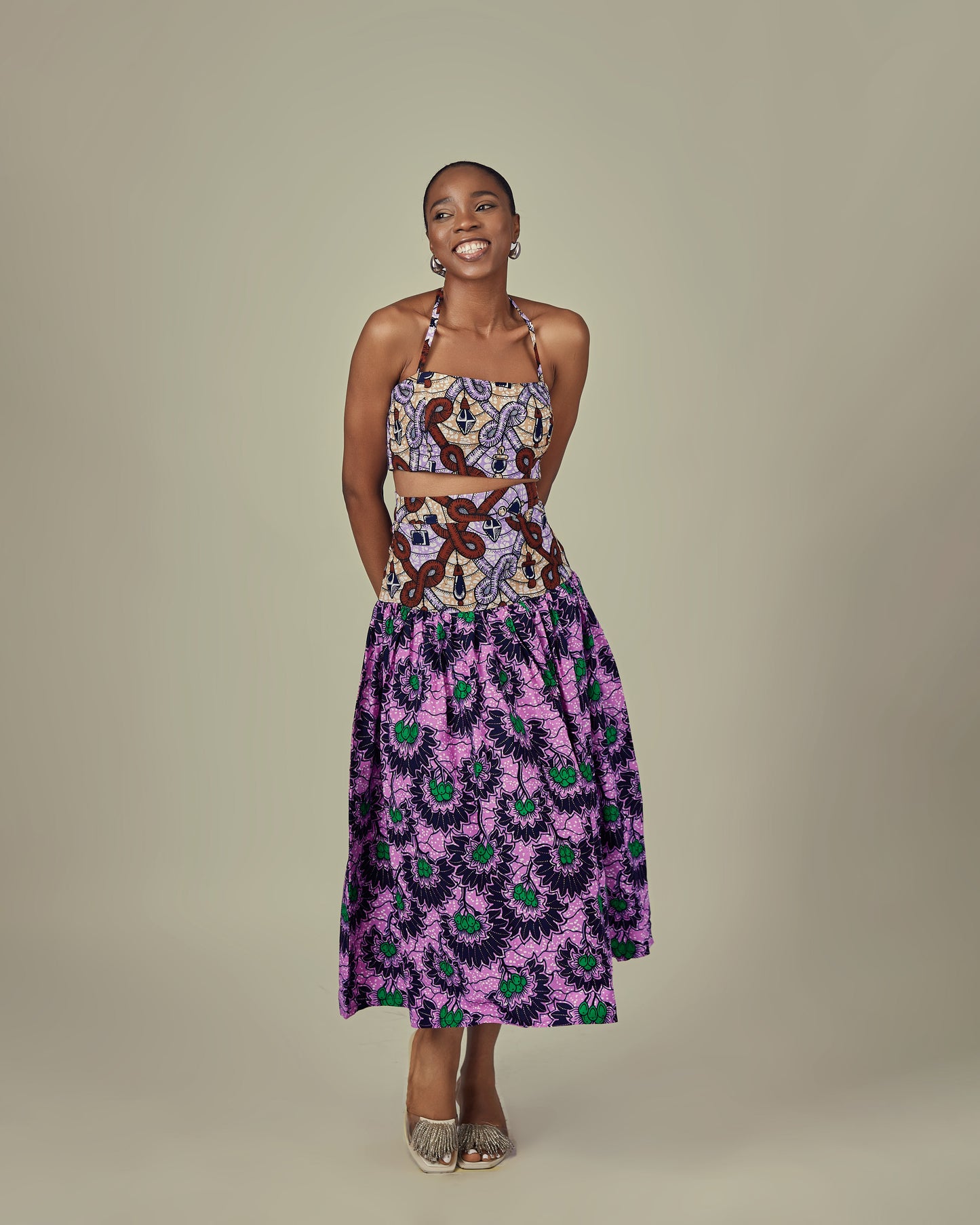 MIXED PRINT CROP TOP & SKIRT (RTS)