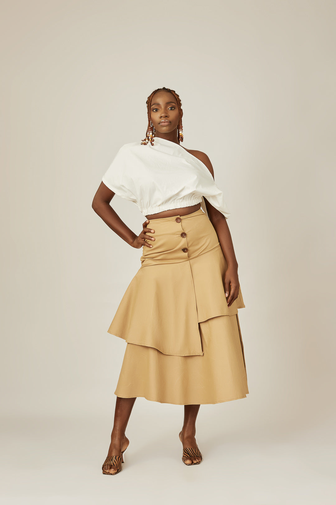 BUTTONED FLARED SKIRT