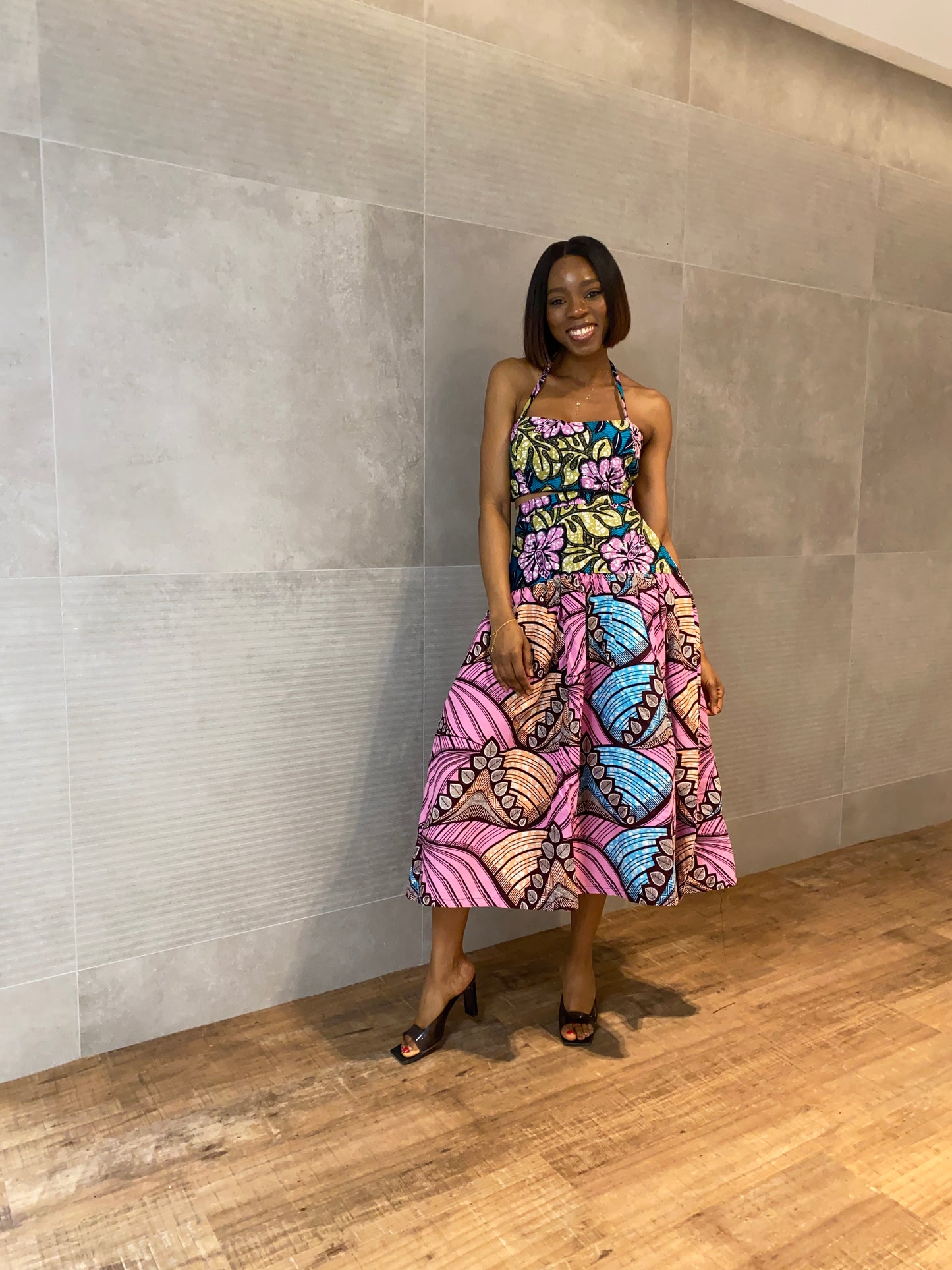 MIXED PRINT CROP TOP & SKIRT